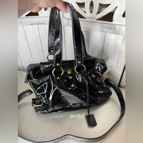 Yves Saint Laurent Croco-Embossed Muse Tote Leather Shoulder Bag Patent YSL - Picture 2 of 10